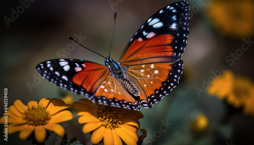 Vibrant multi colored butterfly wing in close up, beauty in nature generated by AI © Stockgiu