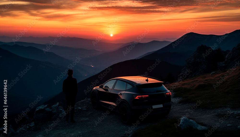 Silhouette of one man driving off road, exploring mountain terrain generated by AI Silhouette of one man driving off road, exploring mountain terrain generated by AI