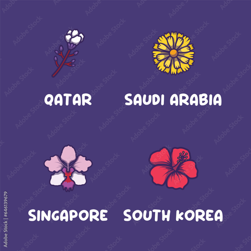 Asian national flowers for Qatar, Saudi Arabia, Singapore, South Korea