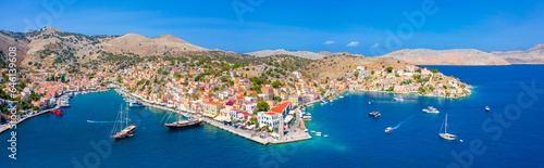 Colorful houses village in Symi island, Dodecanese islands, Greece. © gatsi