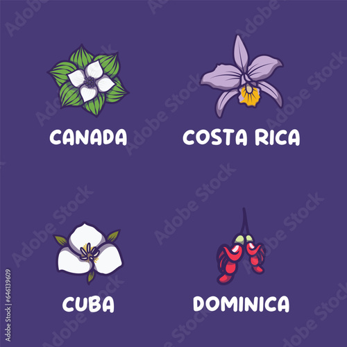 European national flowers for Canada, Costa Rica, Cuba, Dominica