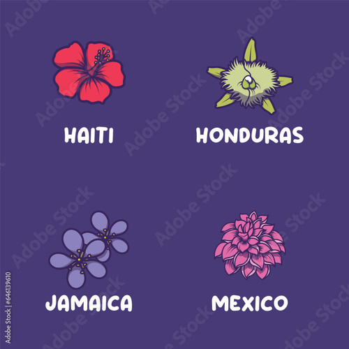 European national flowers for Haiti, Honduras, Jamaica, Mexico photo