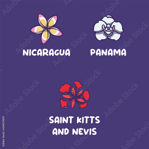 European national flowers for Nicaragua, Panama, Saint Kitts and Nevis