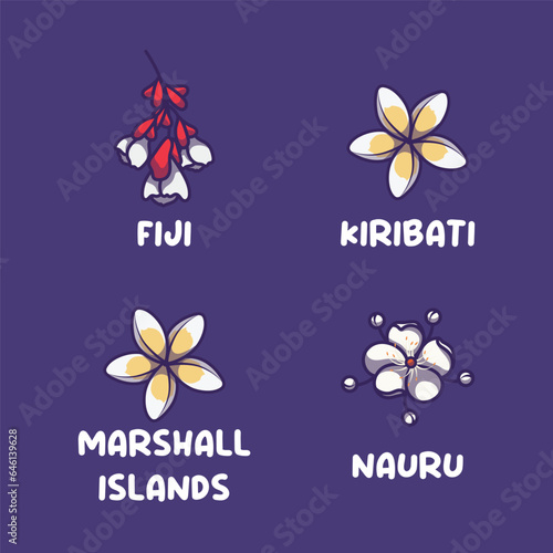 Oceania national flowers for Fiji, Kiribati, Marshall Islands, Nauru