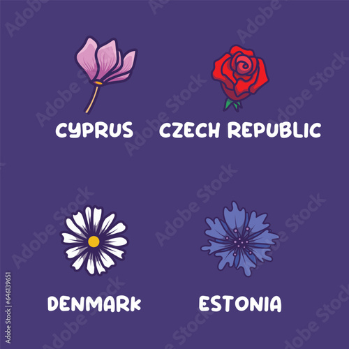 European national flowers for Cyprus, Czech Republic, Denmark, Estonia
