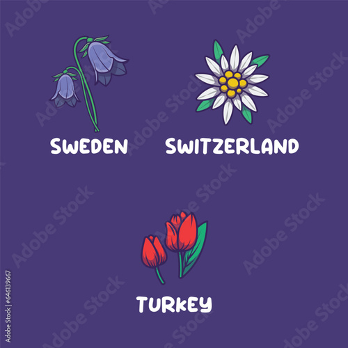 European national flowers for Sweden, Switzerland, Turkey