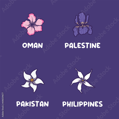 Asian national flowers for Oman, Palestine, Pakistan, Philippines