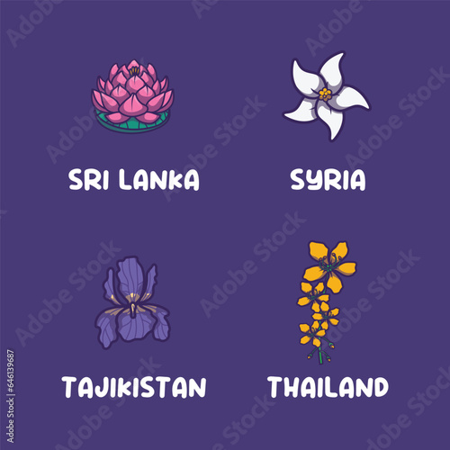 Asian national flowers for Sri Lanka, Syria, Tajikistan, Thailand