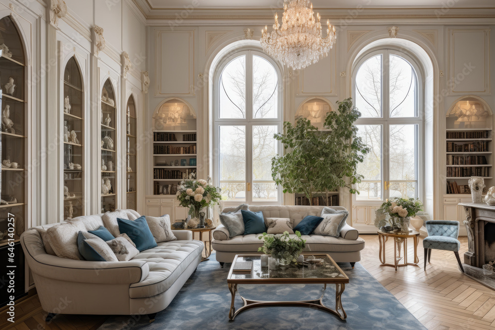 Fototapeta premium Elegance and Opulence Unveiled: A Captivating Living Room Interior in Art Nouveau Style