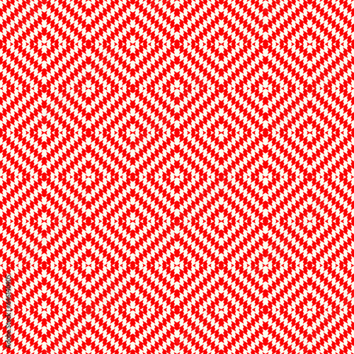 Seamless pattern with symmetric wavy rhombuses ornament. Red color jagged stripes on white background. Aztec motif. Abstract wallpaper. Digital paper, textile print, page fill. Vector illustration