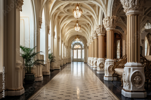 A Captivating Art Nouveau Style Hallway Interior with Ornate Details and Elegant Curves