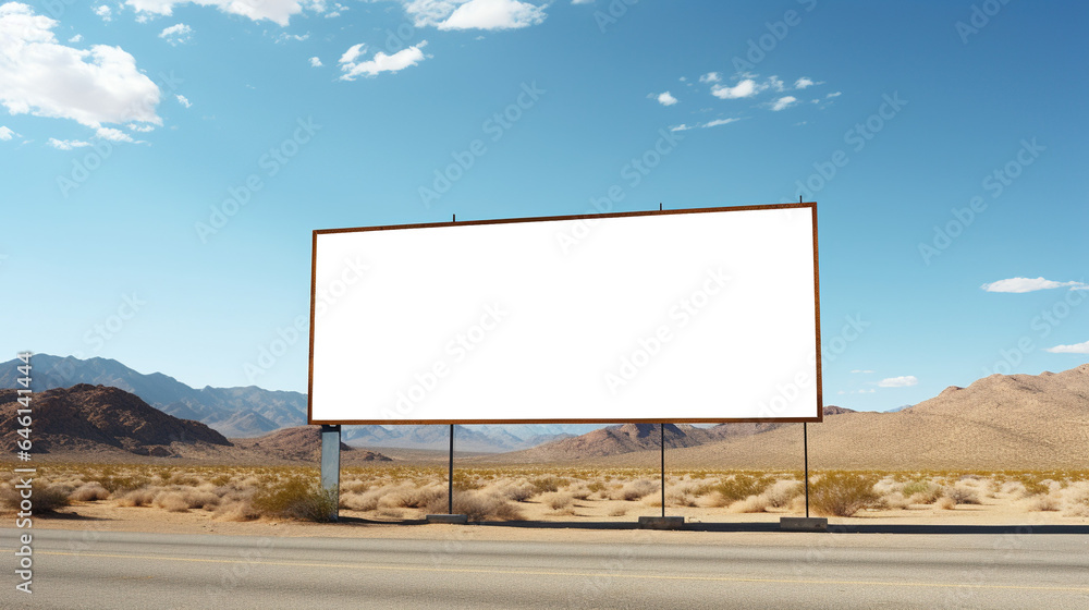 a blank billboard in a desert highway. Transparent billboard template a blank billboard in a desert highway. Transparent billboard template