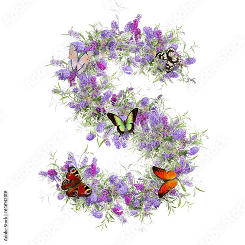 Buddleia flower capital letter alphabet - letter S