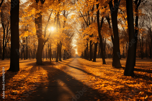 golden autumn forest background and wallpaper copy space