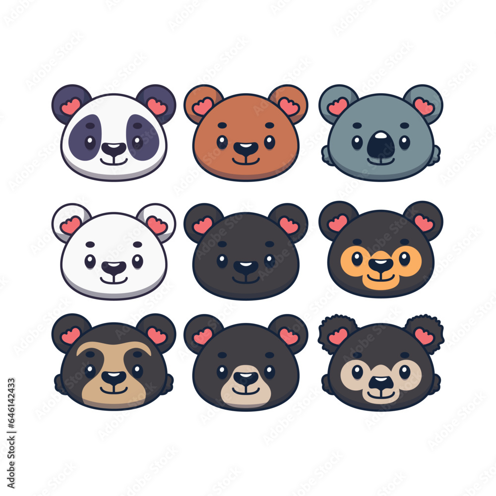 Set of various stylized bear icons Set of various stylized bear icons