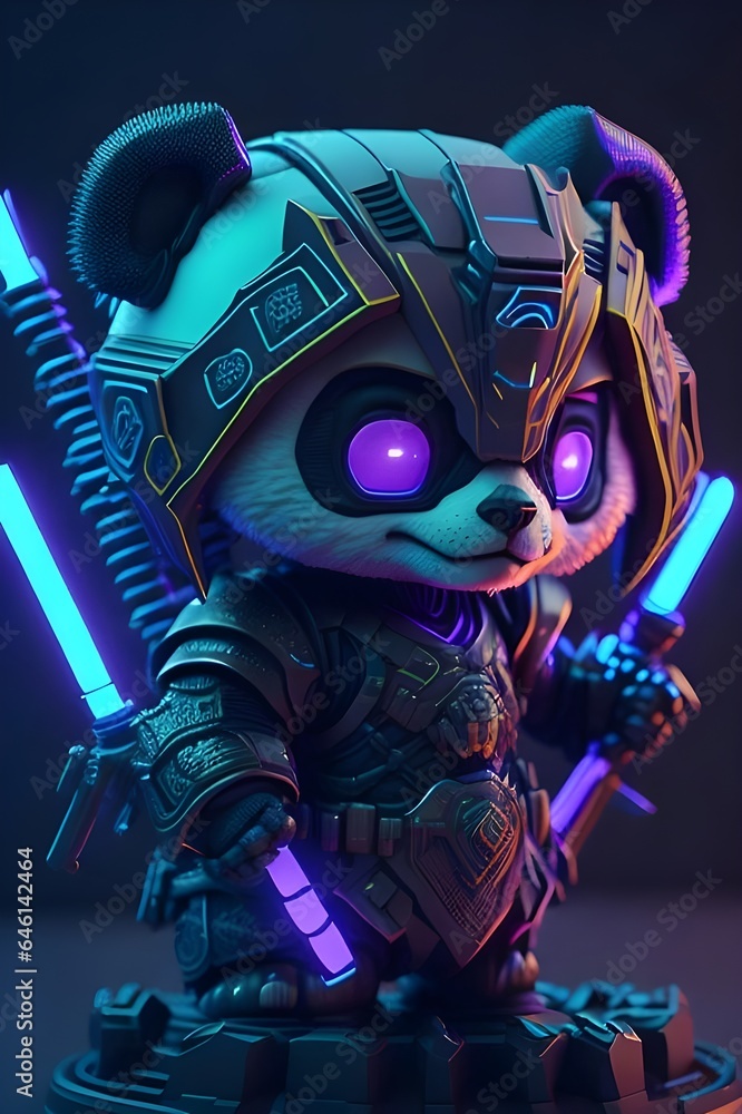adorable samurai panda with futuristic technology adorable samurai panda with futuristic technology