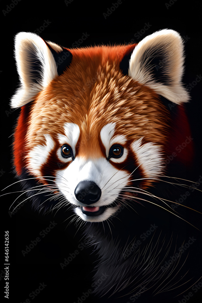 close up portrait of a red panda on a black background in a photo studio close up portrait of a red panda on a black background in a photo studio