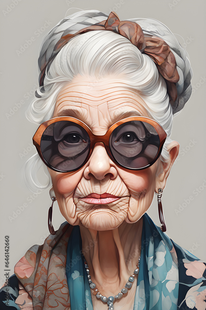 portrait of a stylish elderly woman fashionably dressed