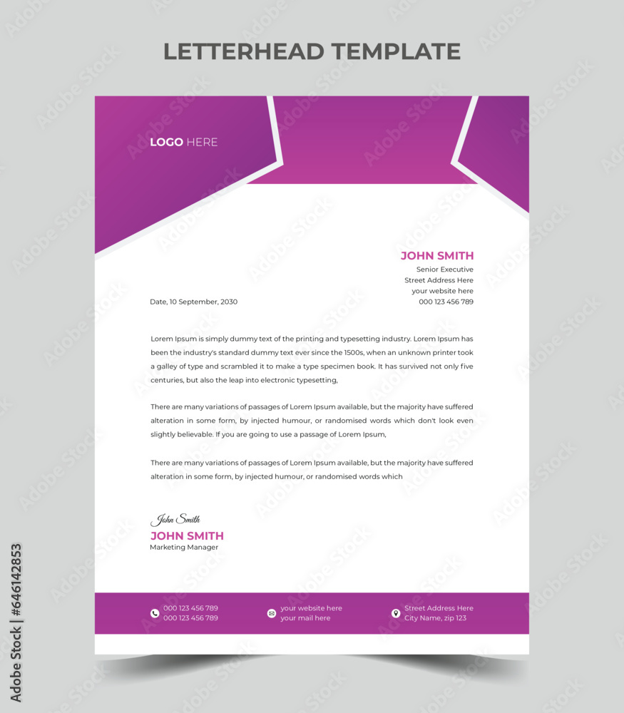 Abstract Letterhead Design. Clean and professional corporate company business letterhead template design. Business letterhead design.