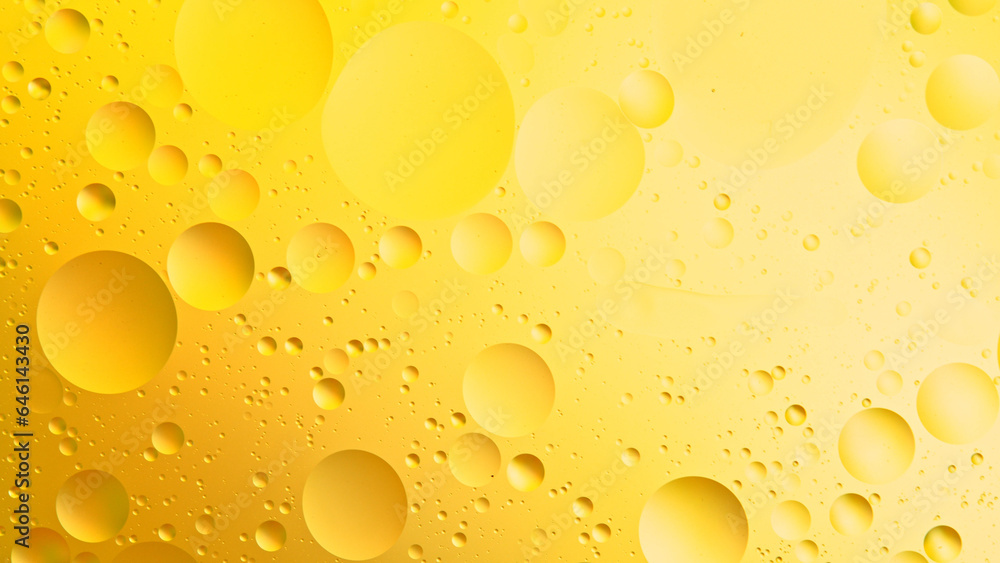Abstract Golden Background Oil in Water surface Foam of Soap with Bubbles.