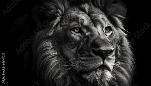 Majestic black and white lion staring with strength and pride generated by AI