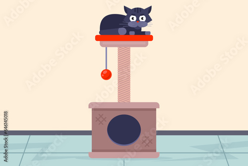 scratching post in the apartment. cat toy. flat vector illustration