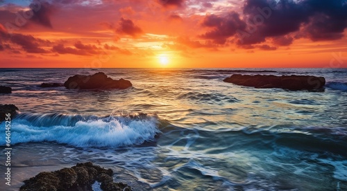 sunset over the ocean, sunset over the sea, fantastic sunset scene over the ocean, sun reflection on the lake, golden time