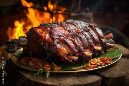  A traditional Balinese babi guling, cooked over a wood fire, is a sight to behold. The pig is roasted to perfection, with the skin so crispy that it shatters when you bite into it