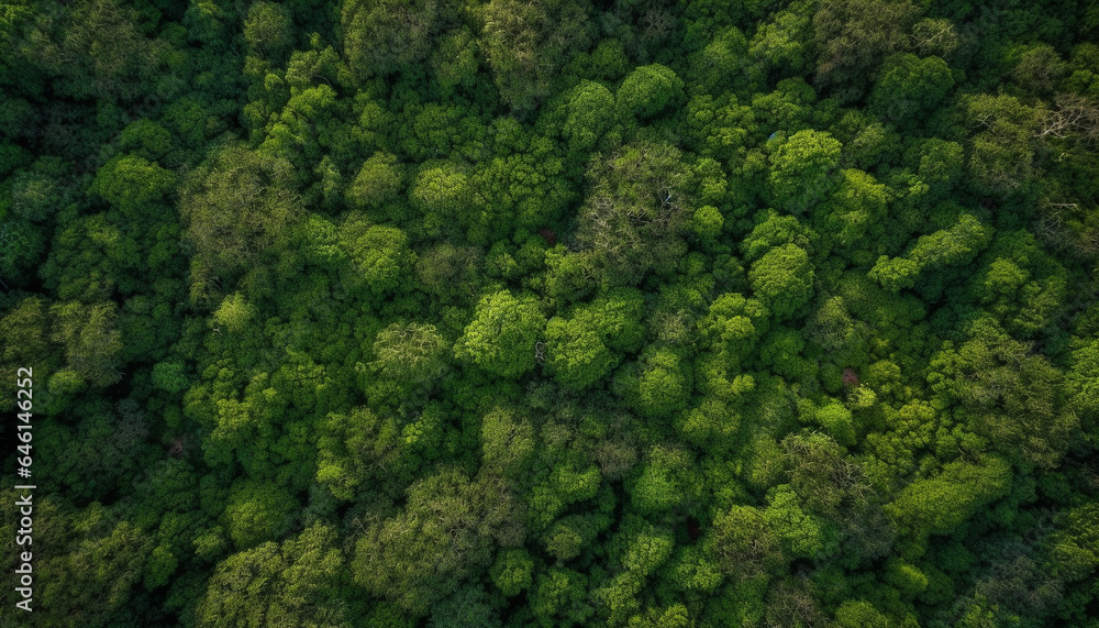 High up in the air, the drone captures the tropical rainforest beauty in nature generated by AI