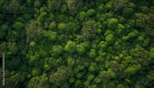 High up in the air, the drone captures the tropical rainforest beauty in nature generated by AI
