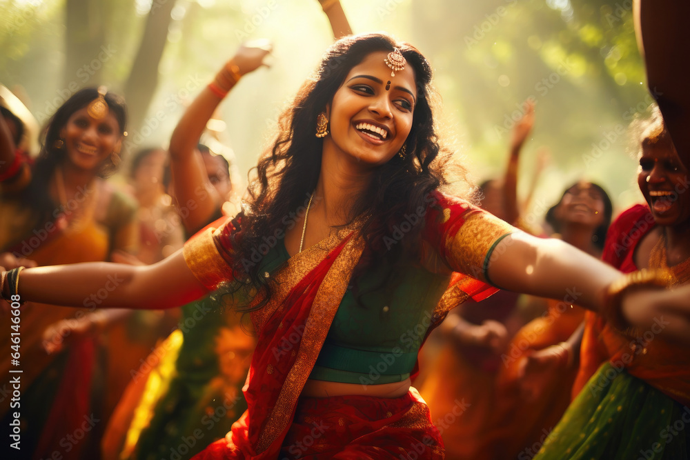 Naklejka premium Traditional Indian Women's Teej Celebration