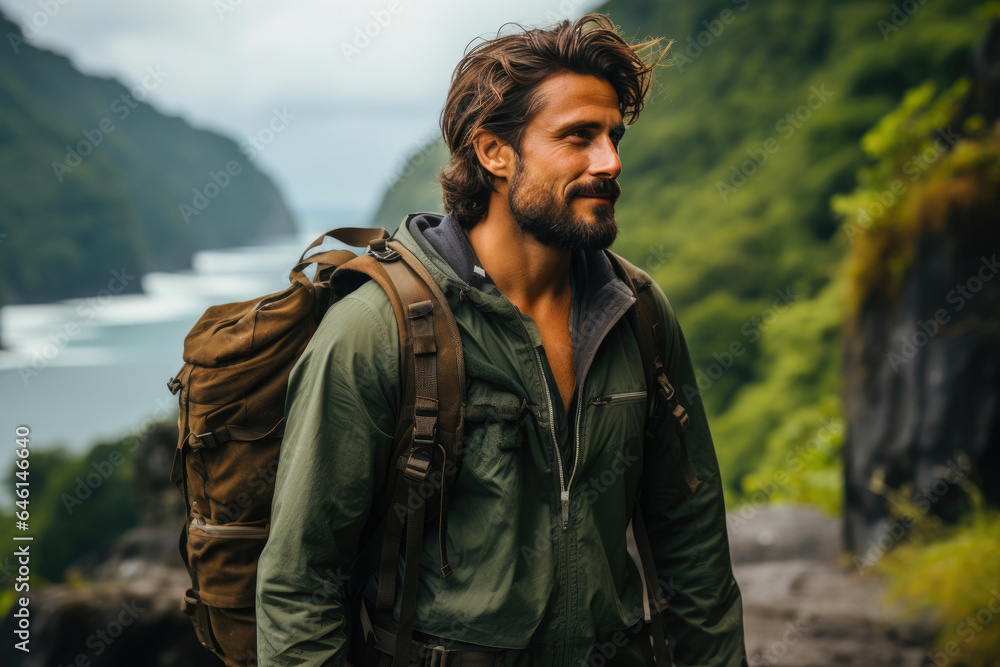 Young Man Backpacking Through Bali