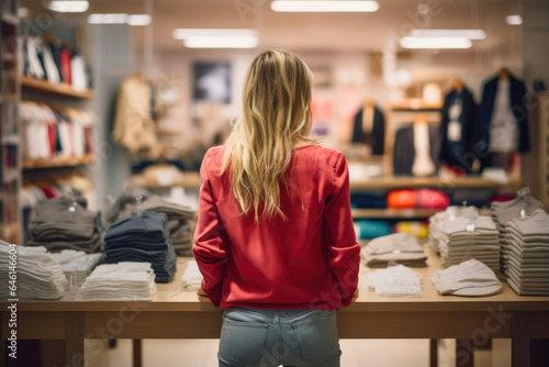 Shopping Spree: Woman Trying Clothes, Rear View