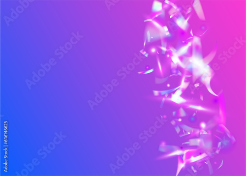 Hologram Confetti. Surreal Art. Purple Retro Tinsel. Birthday Glare. Light Glitter. Metal Banner. Crystal Foil. Blur Celebrate Illustration. Blue Hologram Confetti
