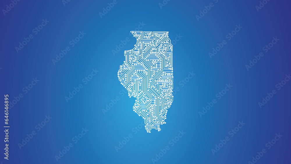 IT-Umriss des US-Bundesstaates Illinois auf blauem Hintergrund
