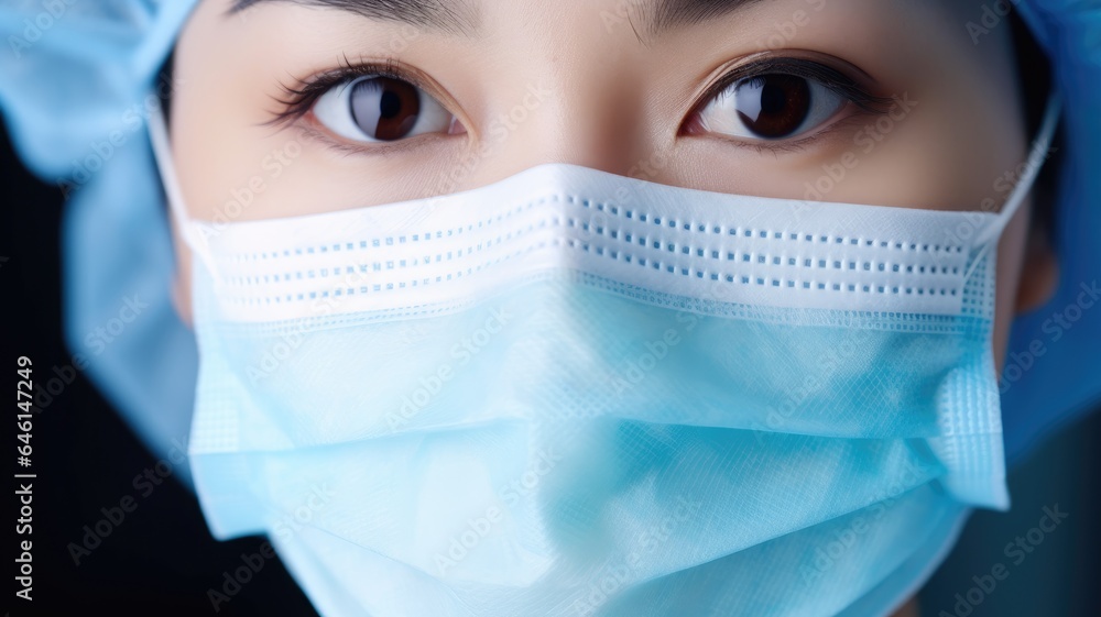 Face of a doctor or nurse wearing a medical surgical mask Face of a doctor or nurse wearing a medical surgical mask