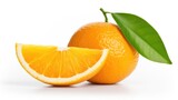 Orange and slice, citrus fruit, isolated white background