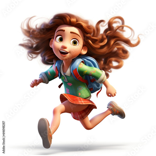 happy girl going to school with backpack. back to school theme. render character cartoon style Isolated on white background