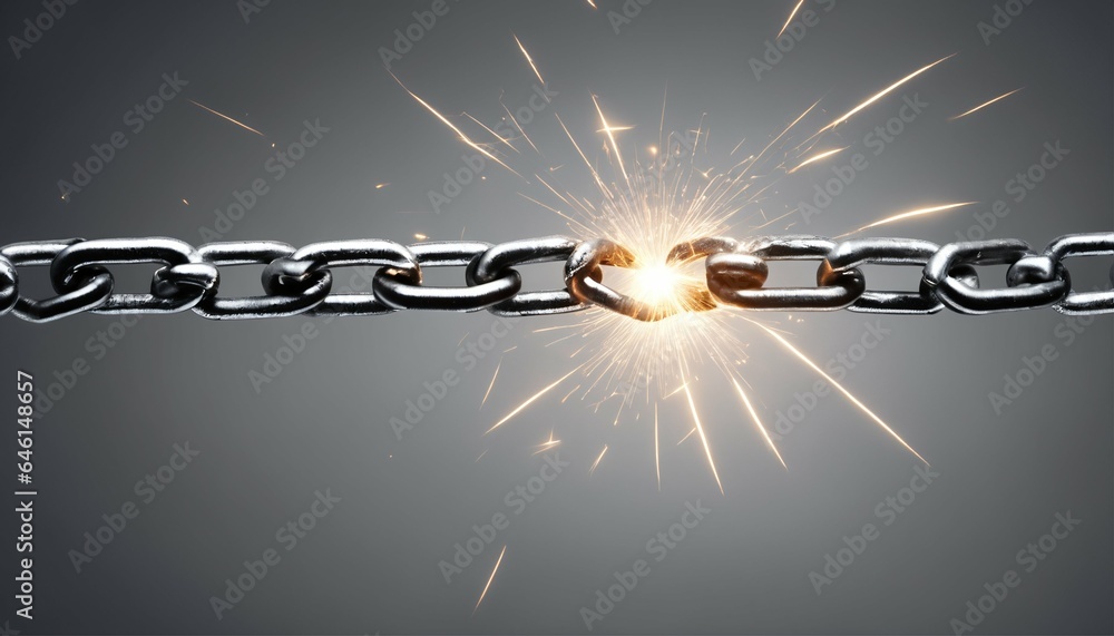 Stress, freedom and separation concept symbolized by a broken chain - obrazy, fototapety, plakaty 