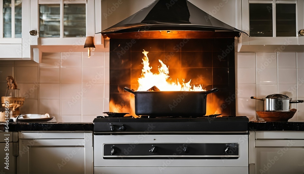 Kitchen fire hazard - residential danger, home safety, emergency Kitchen fire hazard - residential danger, home safety, emergency