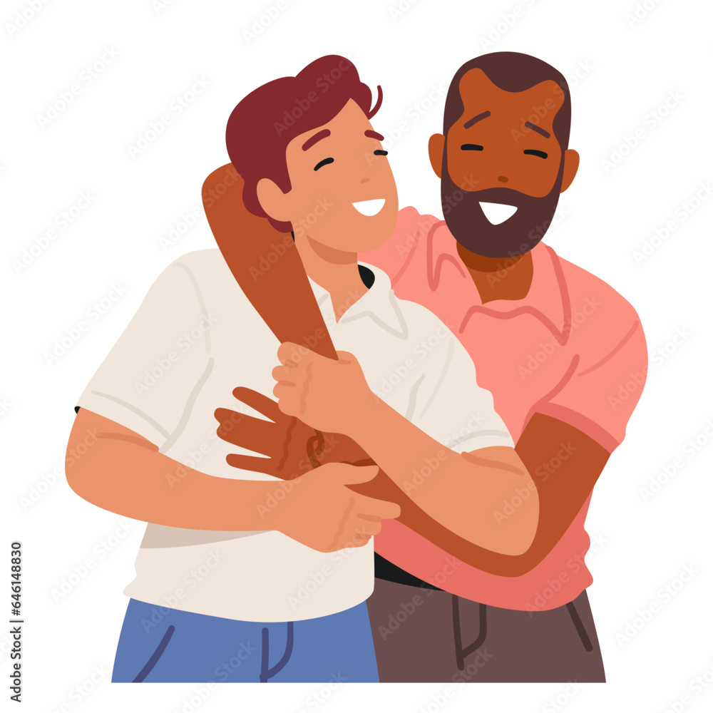 Adult Men Friendly Hug, Mature Male Characters Warm Embrace, Conveying Camaraderie And Connection, Vector Illustration Adult Men Friendly Hug, Mature Male Characters Warm Embrace, Conveying Camaraderie And Connection, Vector Illustration