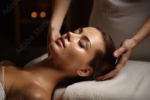 Woman Receiving Head Massage Facial at Spa - Generative AI