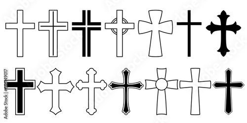 Collection Of Christian Cross Icons Featuring Various Designs And Styles. Black and White Crosses Represent Faith