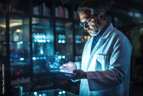Futuristic medicine surgery treatment scientific technology, hologram, dna screen virtual reality highly scientific achievement, technological digital holographic plate represented body, heart lungs, © Ruslan Batiuk