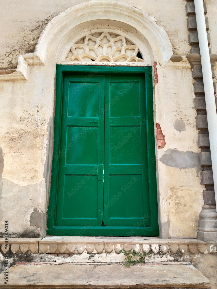Antique Indian style Wooden Door  at Ramnagar fort varanasi India. Mughal architecture