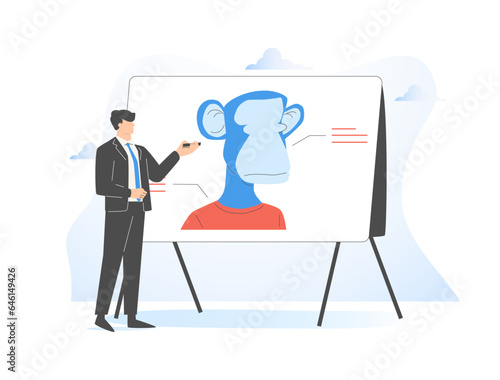 NFT concept. People creating buying and working with cryptoart. Non-fungible token auction. Unique masterpieces markets.