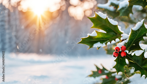 Christmas holly at sunset