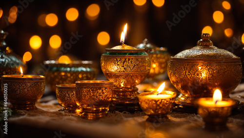 Beautiful vintage candlesticks with candles, Diwali holiday © tanya78