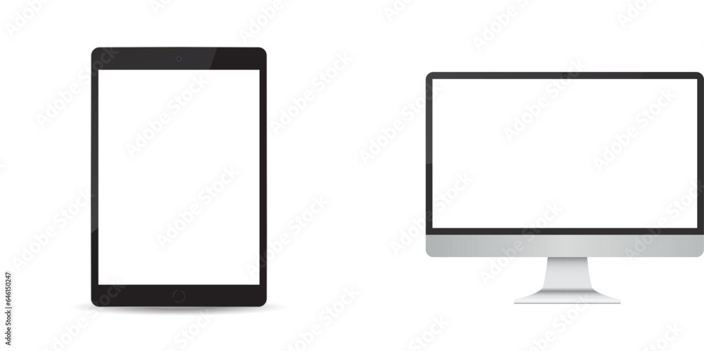 Realistic tablet mockup. Modern office device. 3D vector object with dropped shadow Realistic tablet mockup. Modern office device. 3D vector object with dropped shadow