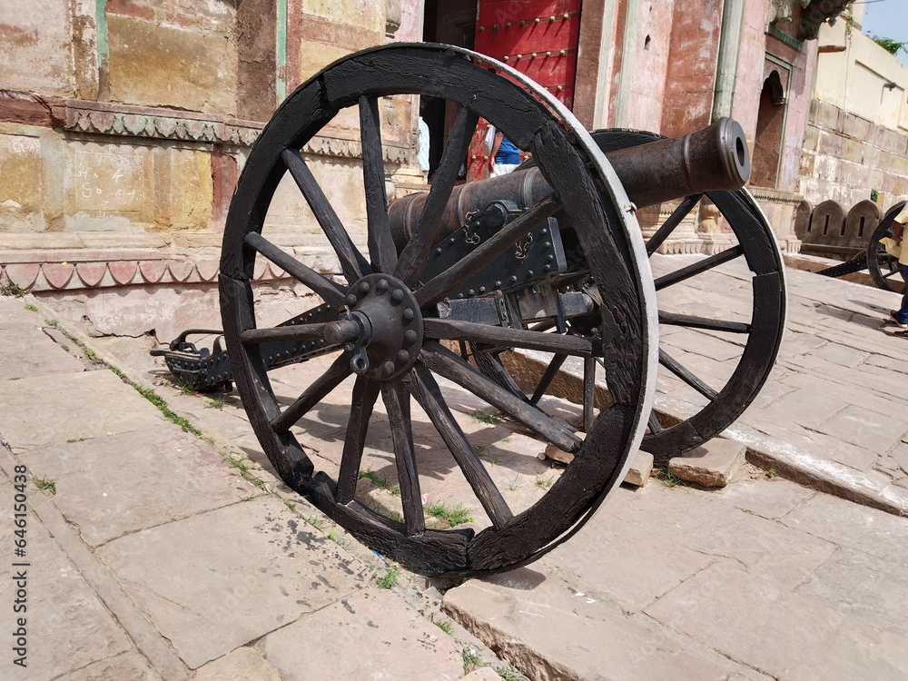 Ancient cannon on the courtyard of a royal residential building at Ramnagar Fort, Varanasi India. Ancient cannon on the courtyard of a royal residential building at Ramnagar Fort, Varanasi India.